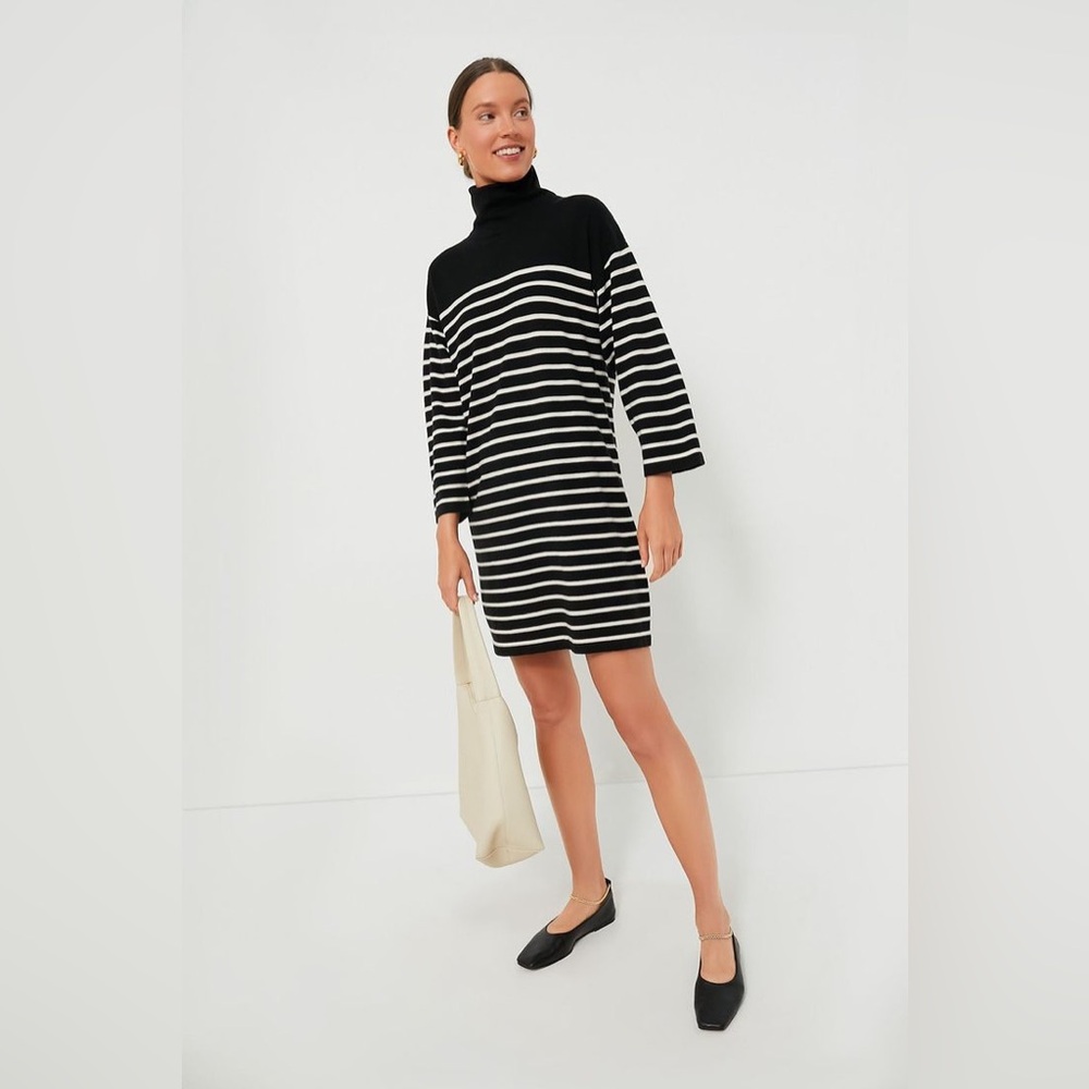 Like New Pomander Place Durand Dress Black and White Striped Turtleneck Dress